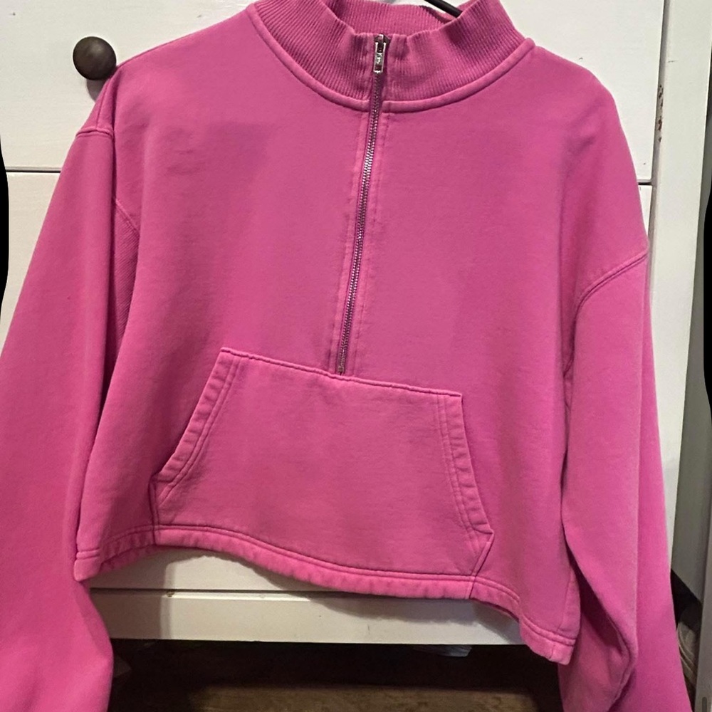 Pink Half-Zip Cropped Sweatshirt